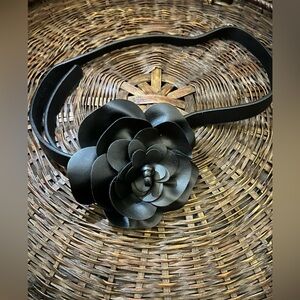 Black Floral Belt with Layered Petals